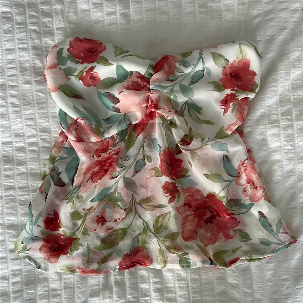 NEVER WORN American Threads Strapless Floral Top in Red and Green